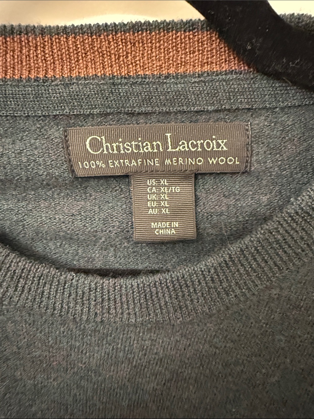 Christian Lacroix Men's Crewneck Sweater in Charcoal and Rust Accent